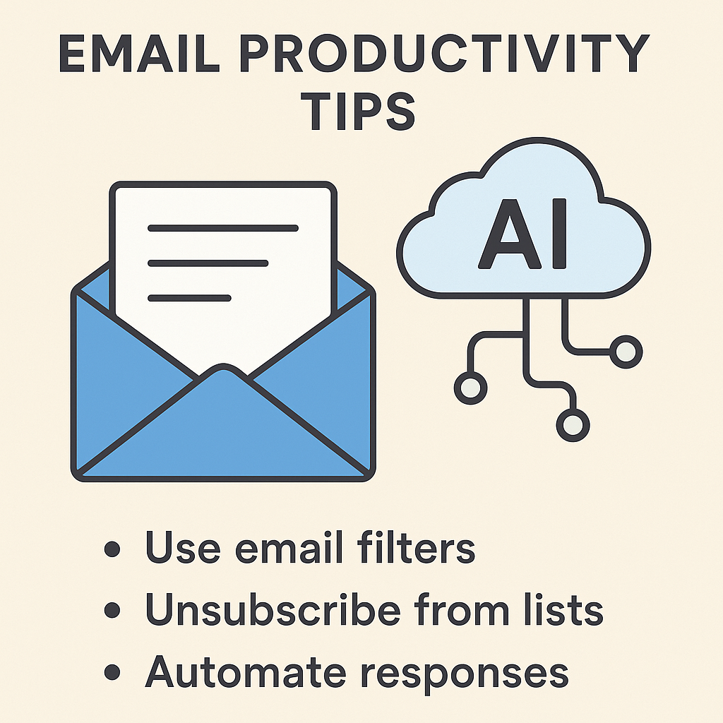 Illustration of AI categorizing and organizing emails, showcasing key email productivity tips.