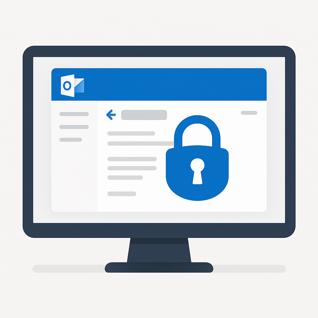 Illustration of secure email communication with Outlook, showing how to encrypt emails.
