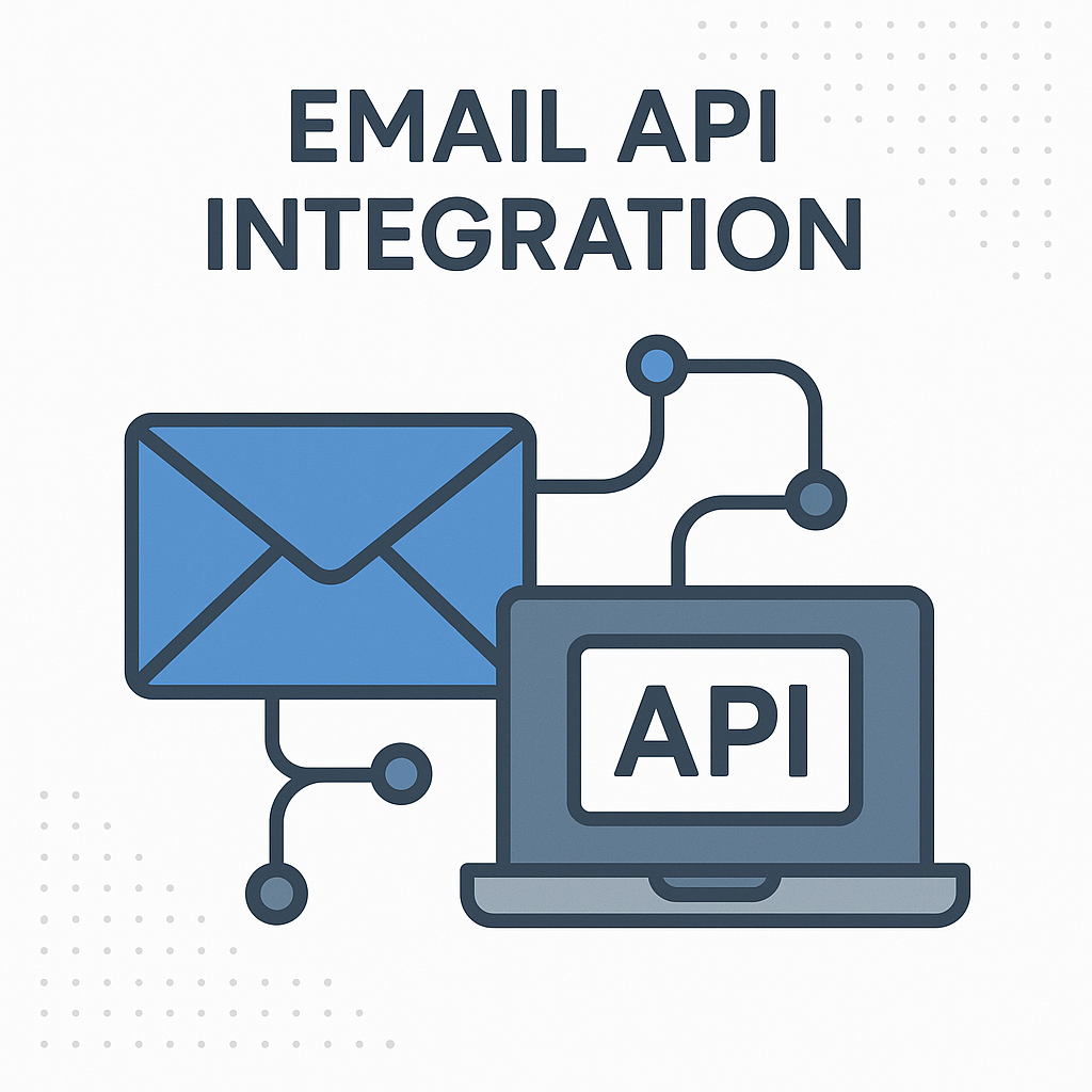 Modern illustration of successful email API integration, boosting app productivity.