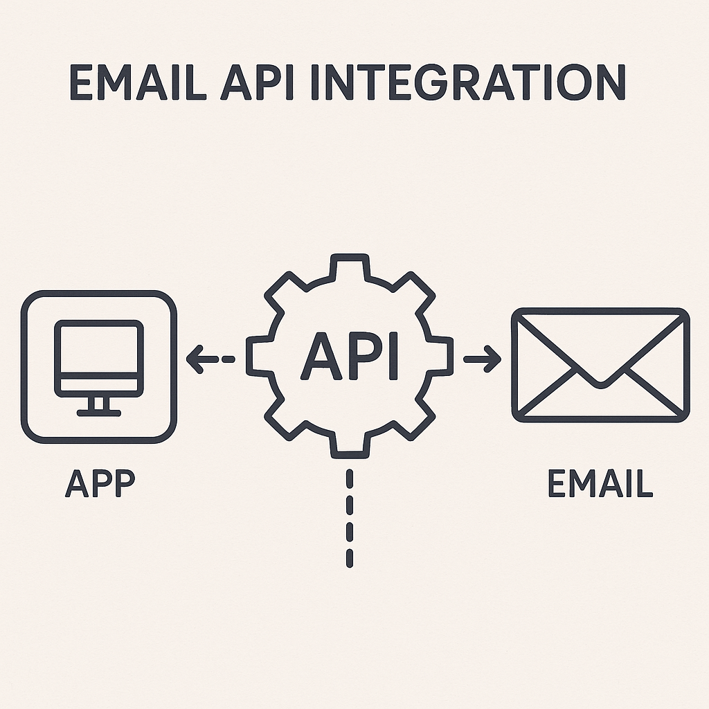 Illustration of seamless email API integration connecting an app to an email service for enhanced productivity.