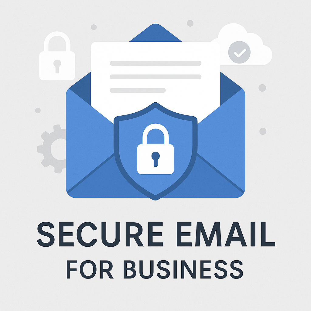 Modern graphic illustrating secure email for business, showcasing AI protection and data security.
