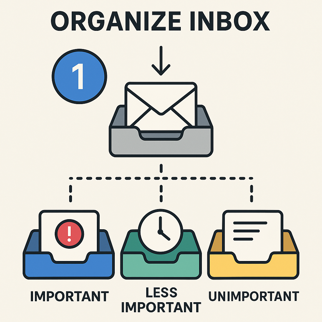 Minimalist illustration showing how to organize inbox with smart email triage and prioritization.
