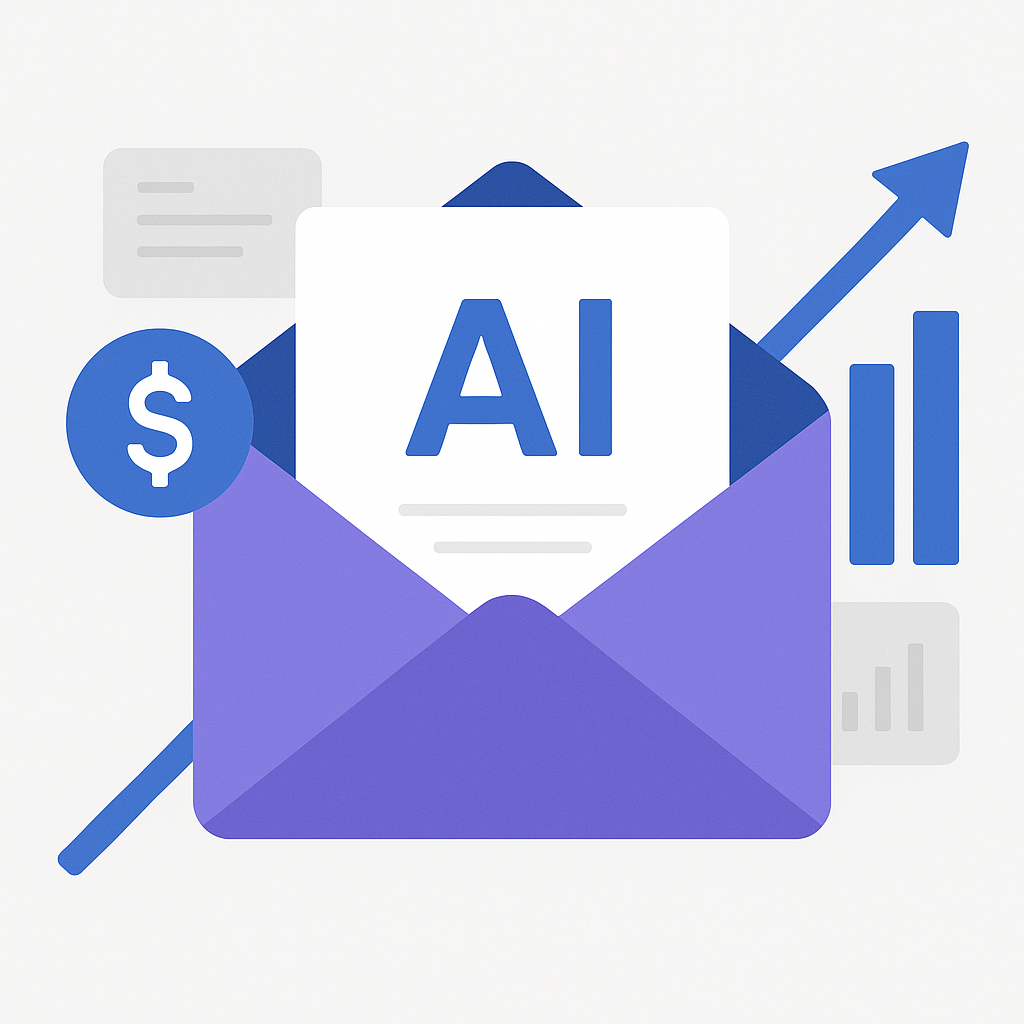 Modern graphic illustrating AI enhancing ai email revenue growth and sales.