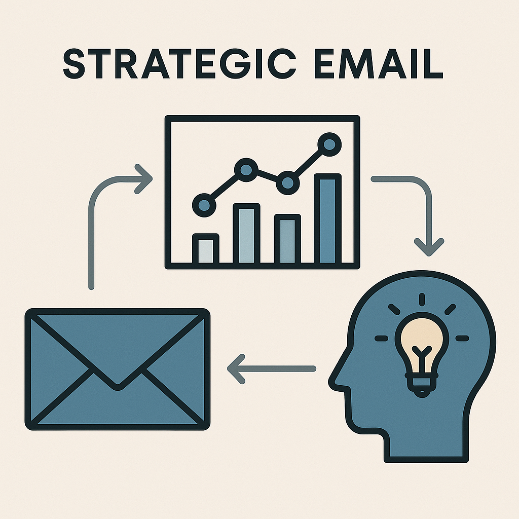 Strategic email illustration: Data analysis drives campaign optimization and smarter business decisions.