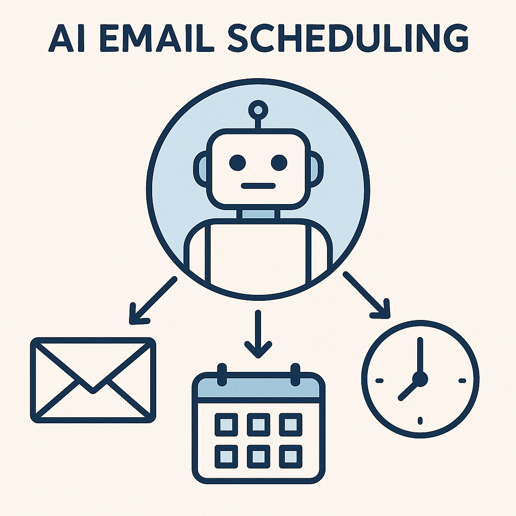 AI email scheduling illustration showing smart agents automating inbox tasks.