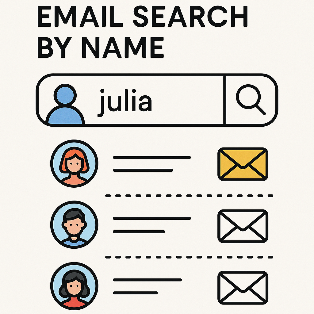 Illustration demonstrating effective email search by name to find emails faster.