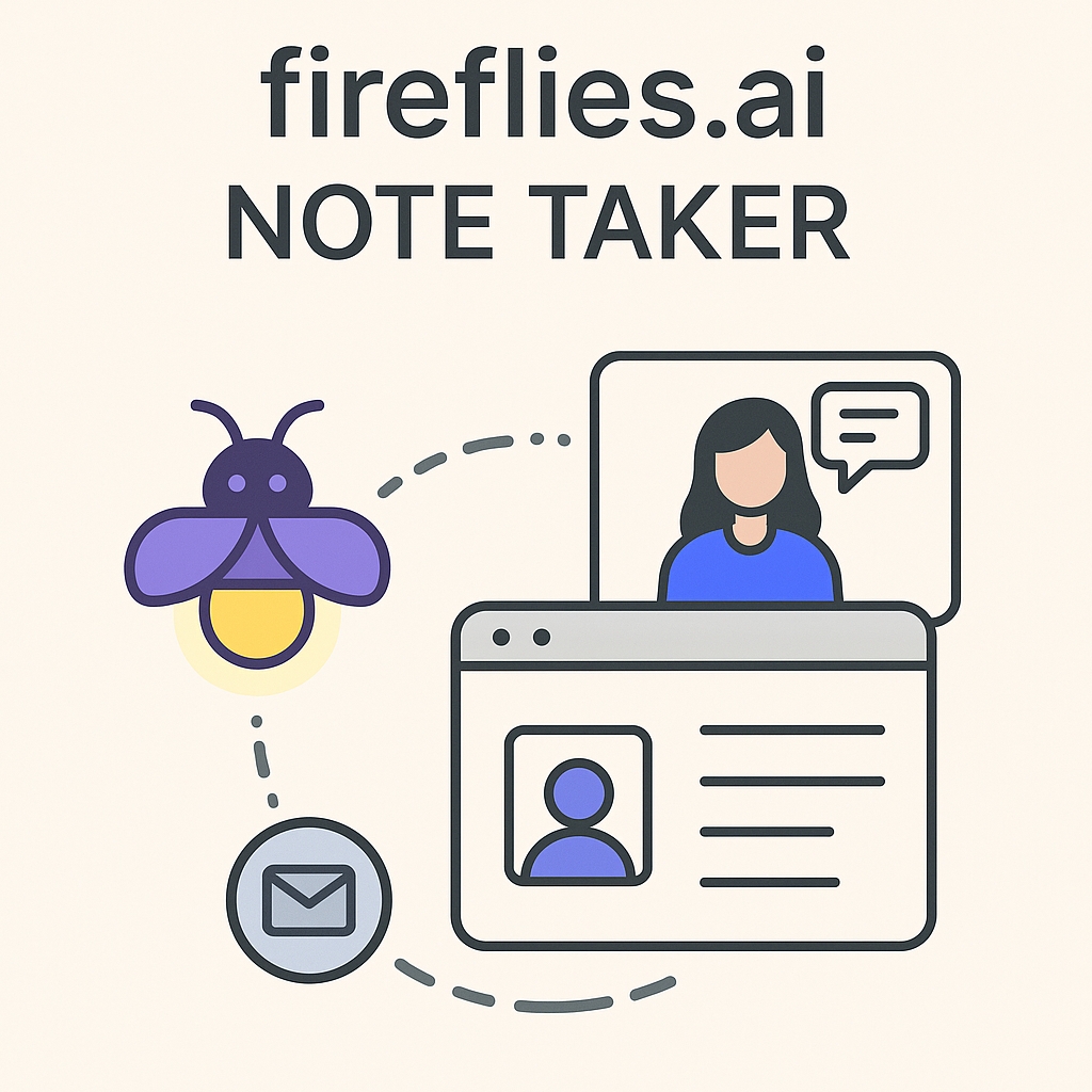 Illustration of Fireflies.ai note taker enhancing email productivity and professional workflows.