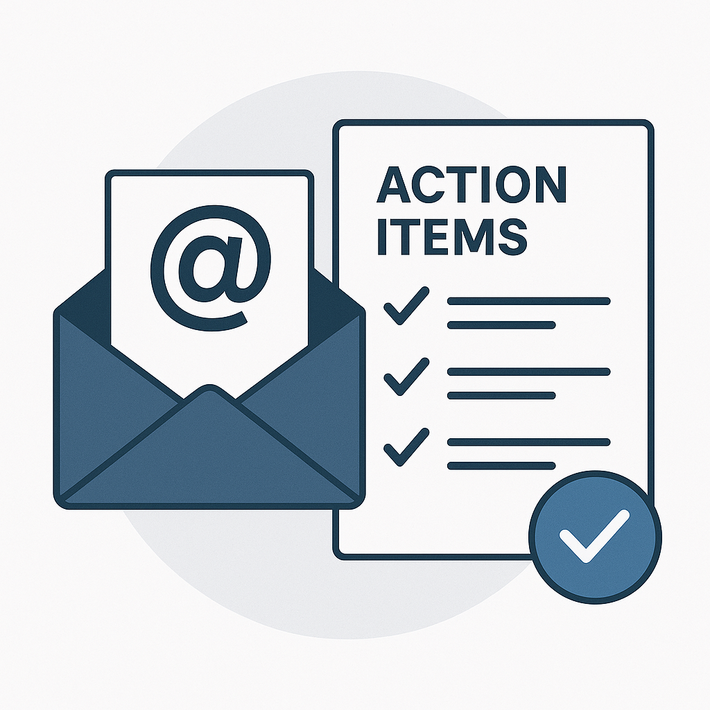 Modern visual of organized email action items for mastering inbox productivity.