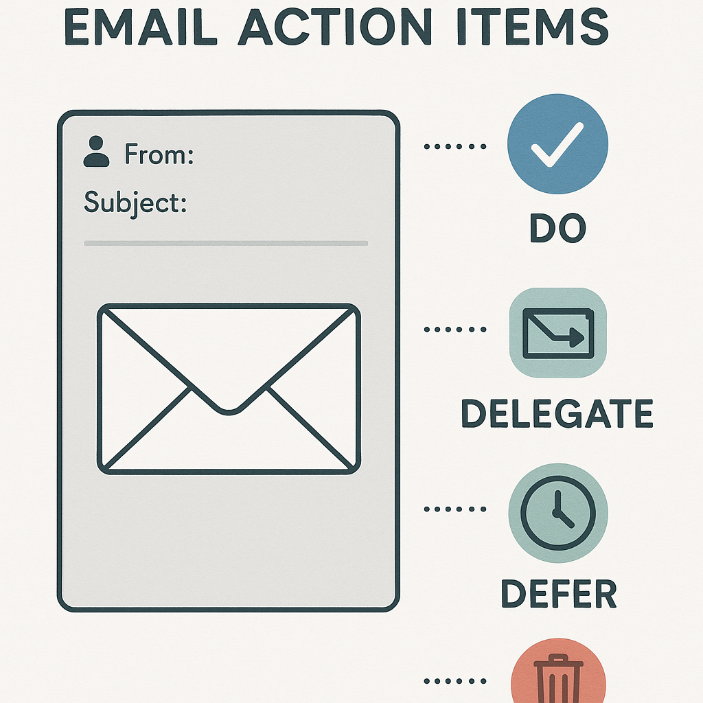 Minimalist illustration explaining how to identify and manage email action items for productivity.