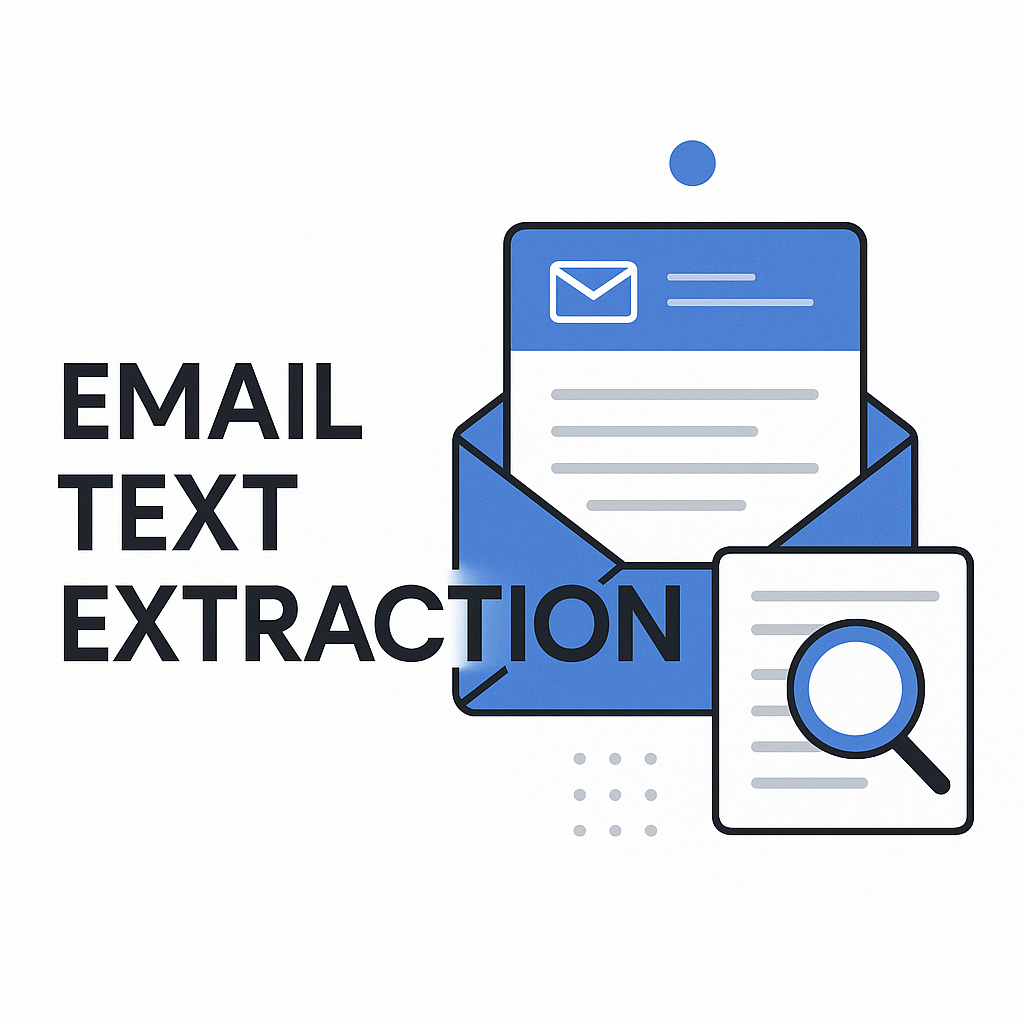 Modern graphic illustrating email text extraction and data processing for inbox insights.