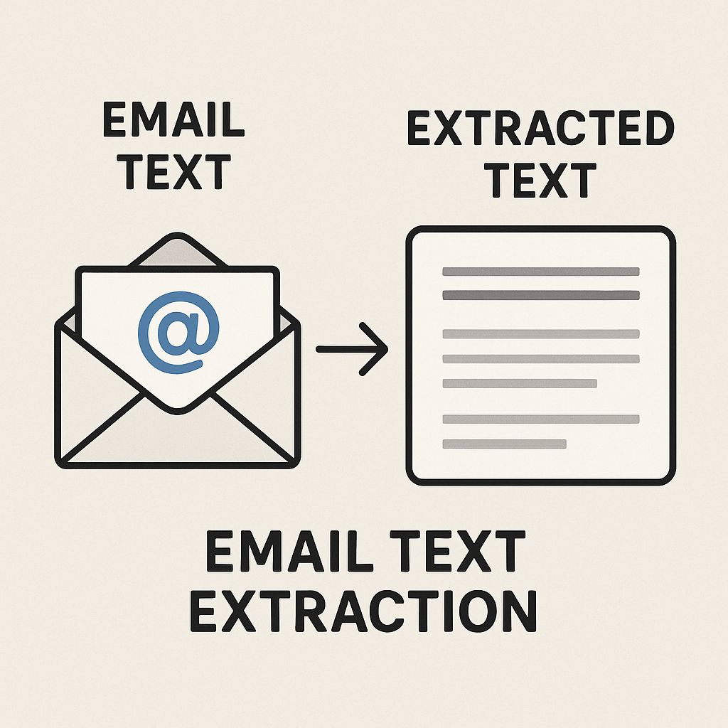 Clear illustration of email text extraction, transforming raw emails into valuable business insights.