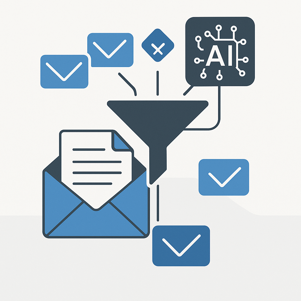 Modern visual of an AI email filter streamlining inbox management for peak productivity.