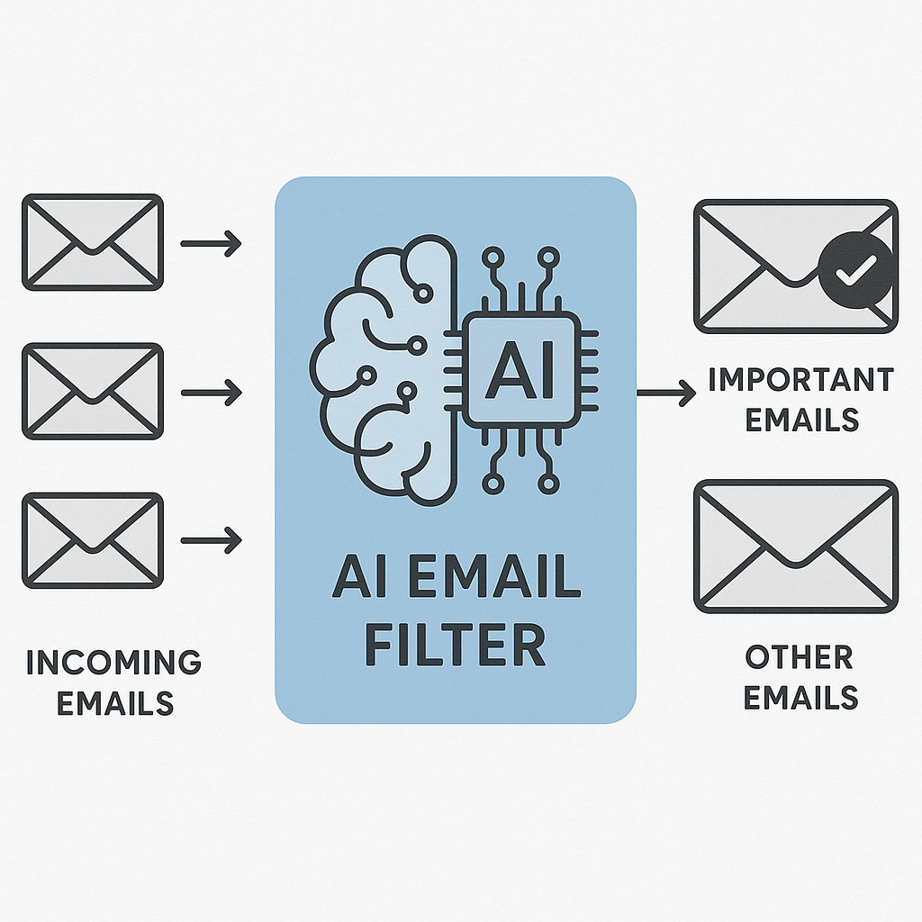 Clear illustration showing how an AI email filter organizes your inbox for peak productivity.