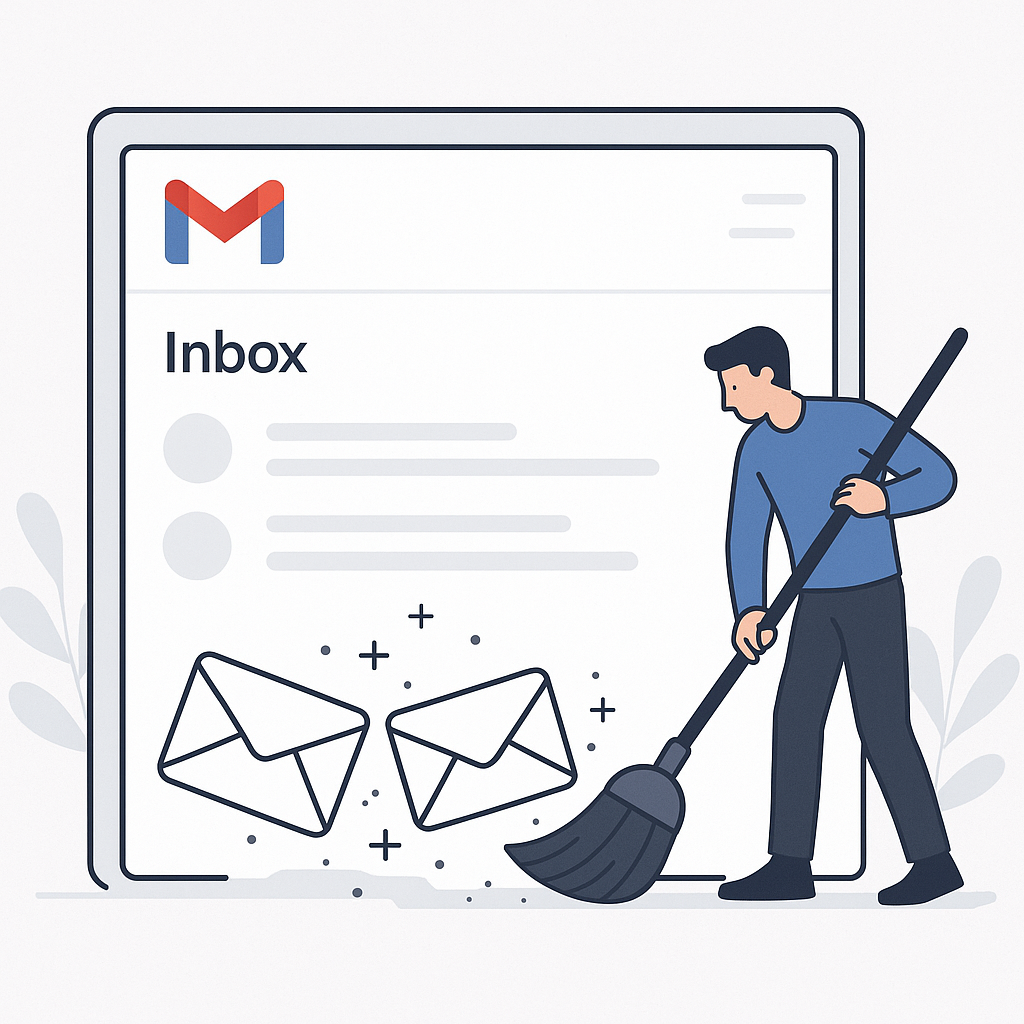 Visual guide to Gmail inbox cleanup: tips for decluttering your email and boosting productivity.