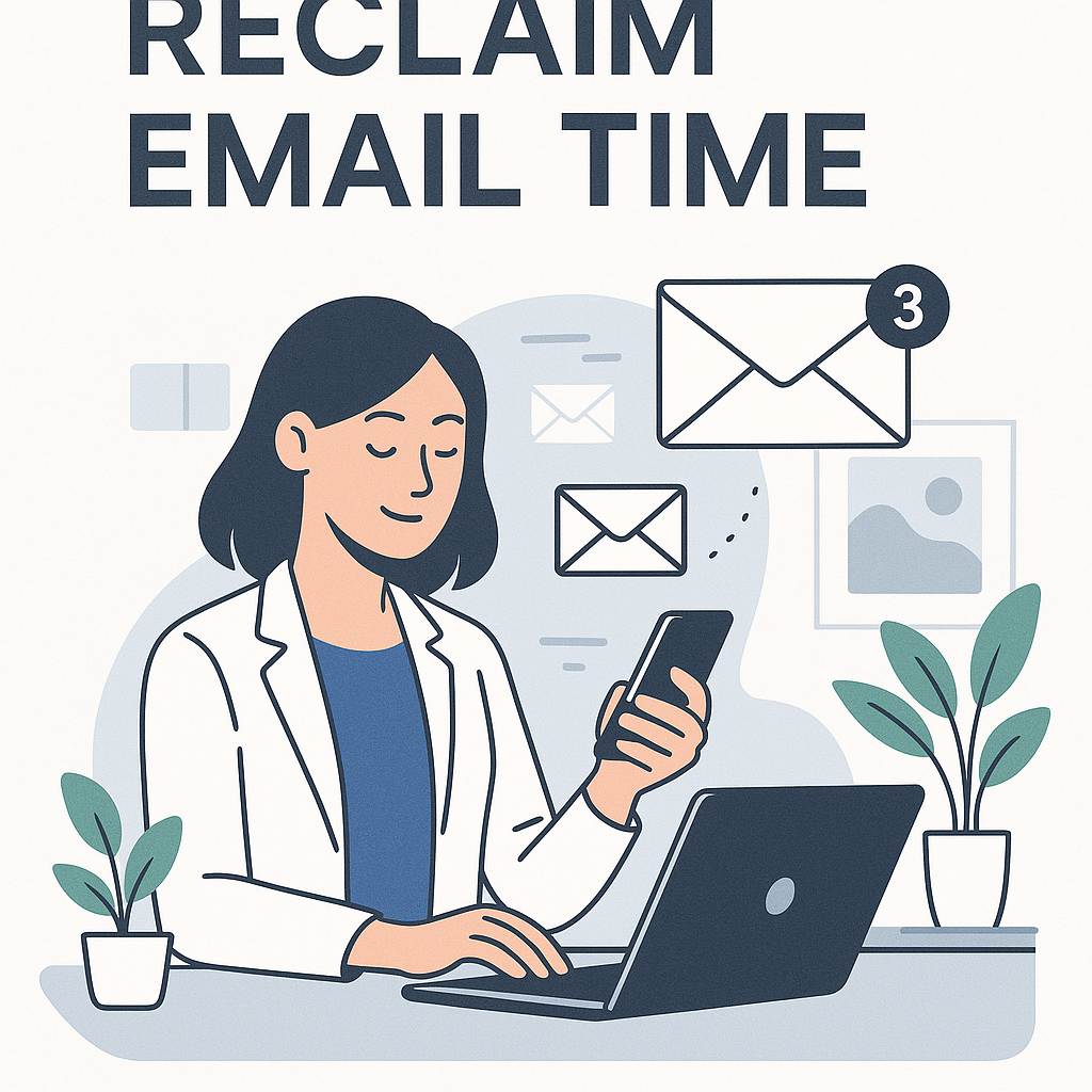 A modern, clean graphic illustrating how to reclaim email time and boost work productivity.