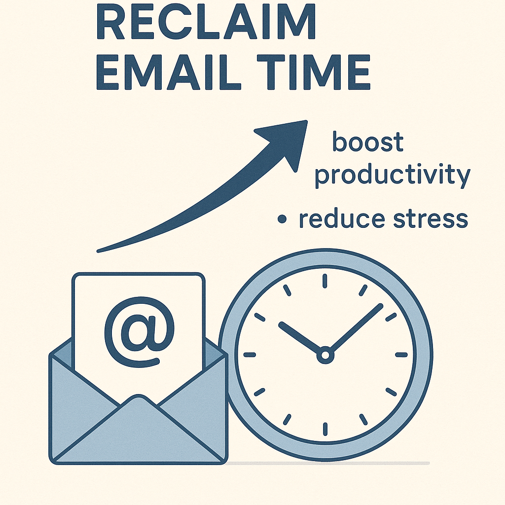 Illustration to reclaim email time: Organized inbox and saved time for productivity.
