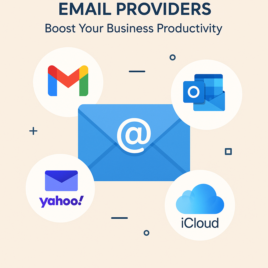 Illustration of most popular email providers and how they boost business productivity.