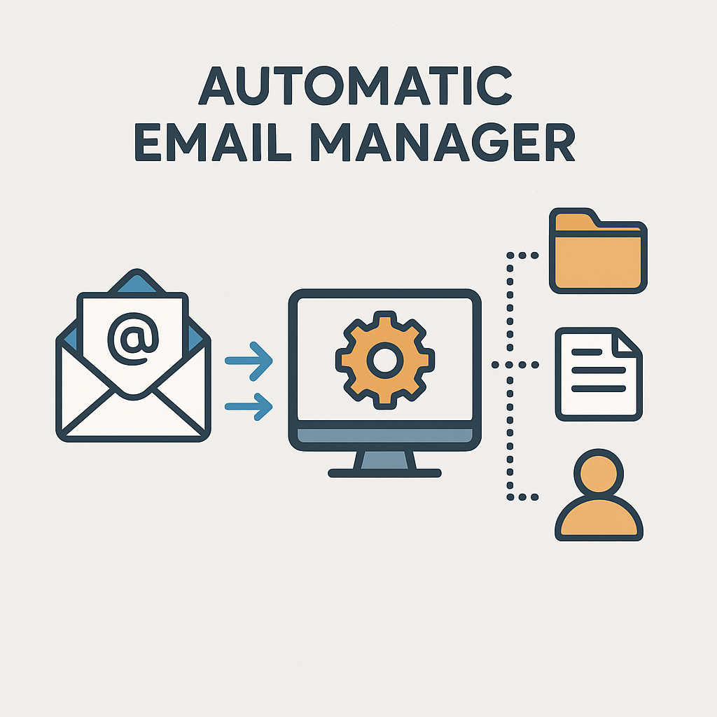 Minimalist illustration of an automatic email manager sorting competitor intelligence emails for business.