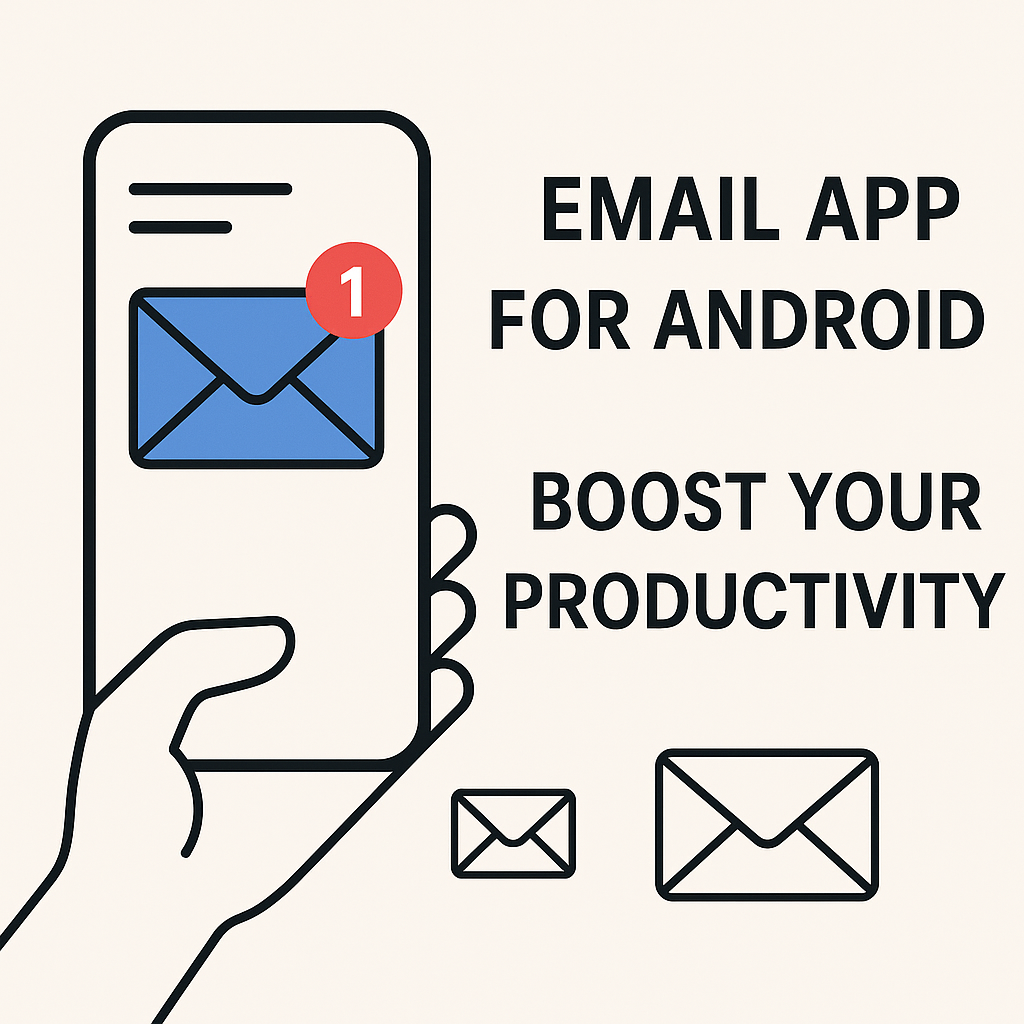 Minimalist illustration of a smart email app for Android, enhancing mobile productivity and organization.