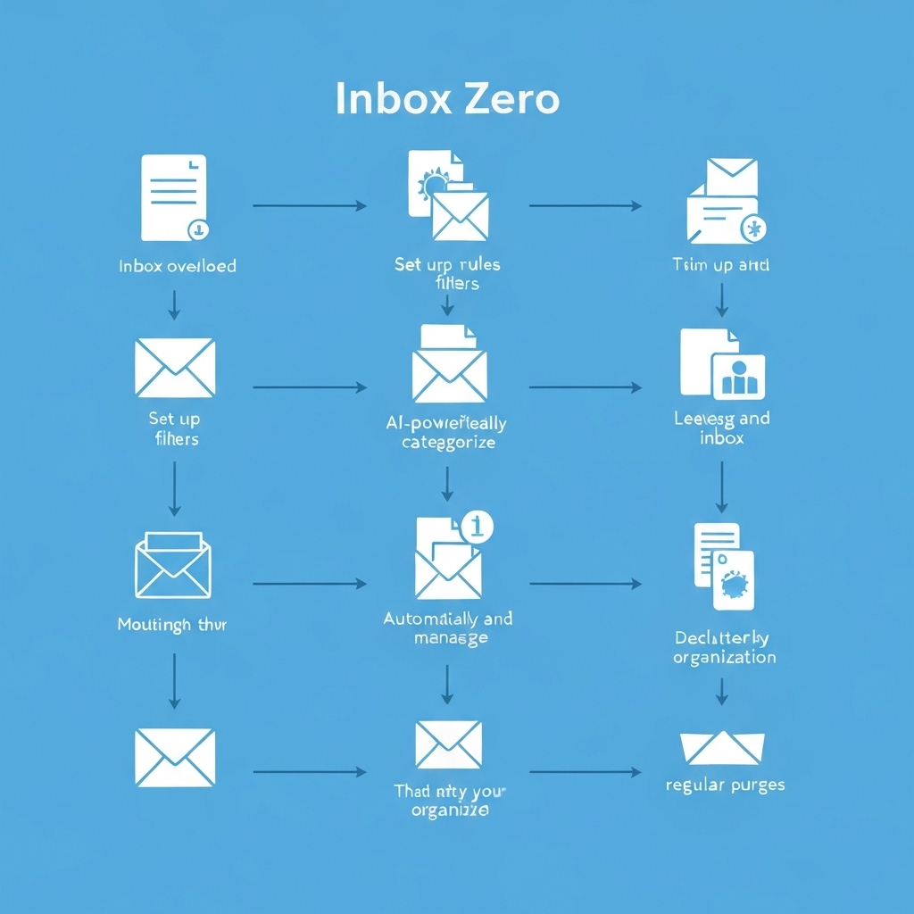 Minimalist illustration of AI assisting to achieve inbox zero and declutter your email.
