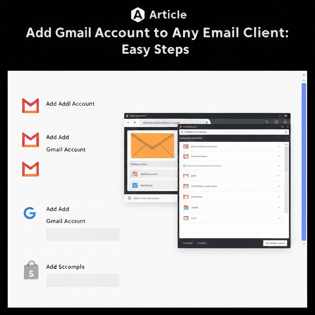 Minimalist illustration showing the simple steps to add Gmail account to any email client.