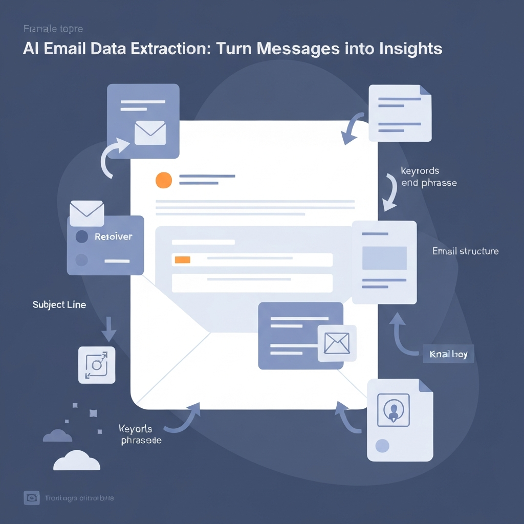 AI email data extraction: Illustration of AI analyzing messages to extract actionable business insights.