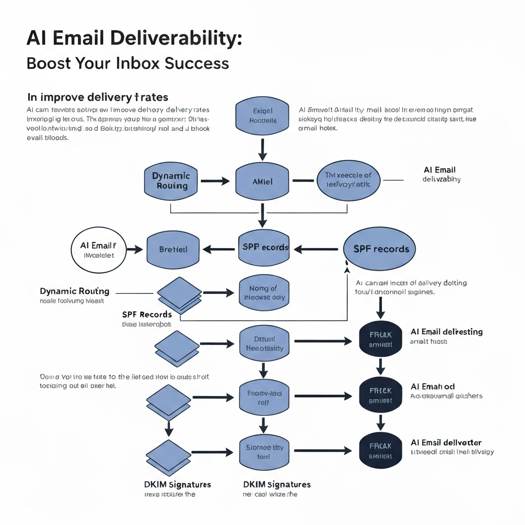 Illustration explaining ai email deliverability, showing AI enhancing inbox success and sender reputation.