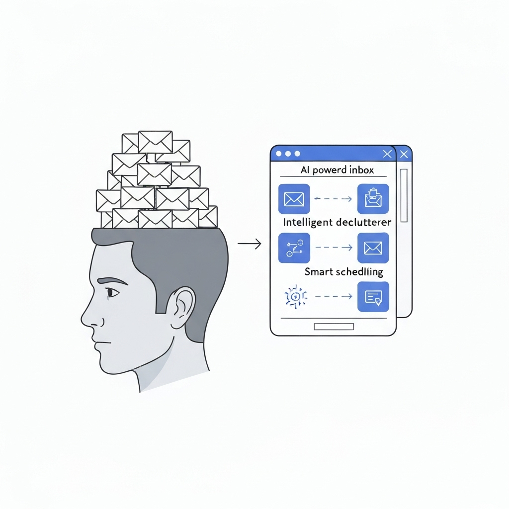 Illustration: AI email inbox management software automates sorting for boosted productivity.