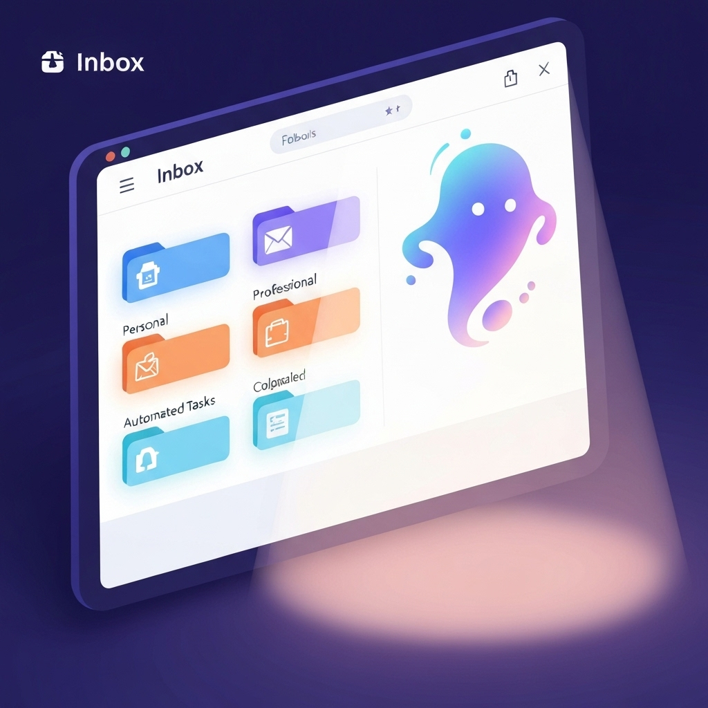 Modern graphic illustrating AI email organization tips for a clutter-free inbox.