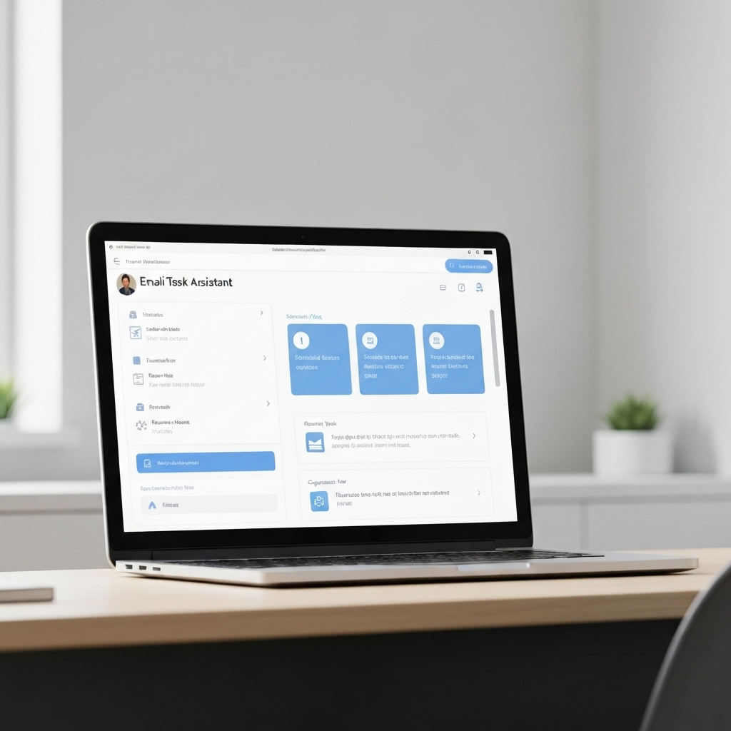 Sleek AI email task assistant interface, symbolizing efficient inbox management for professionals.
