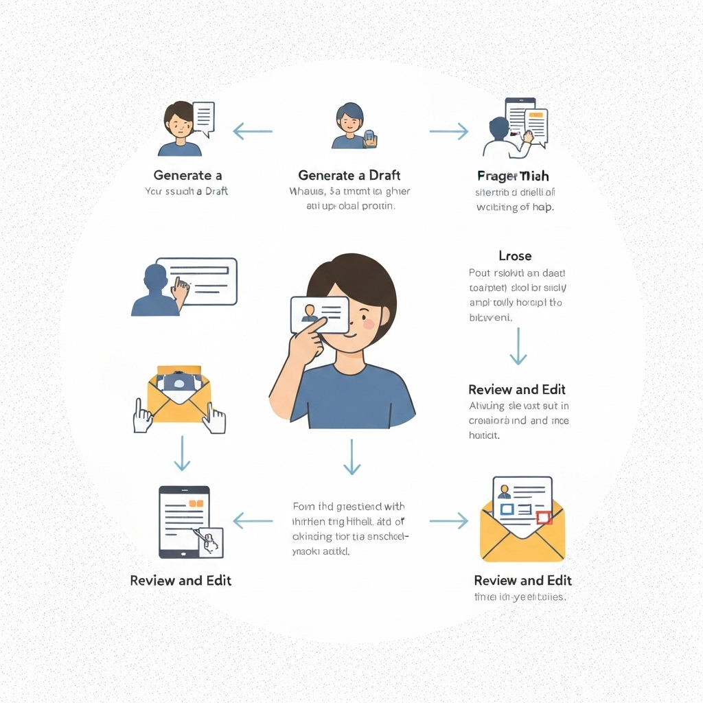 Illustration: AI provides smart help writing emails, boosting productivity with an AI assistant.