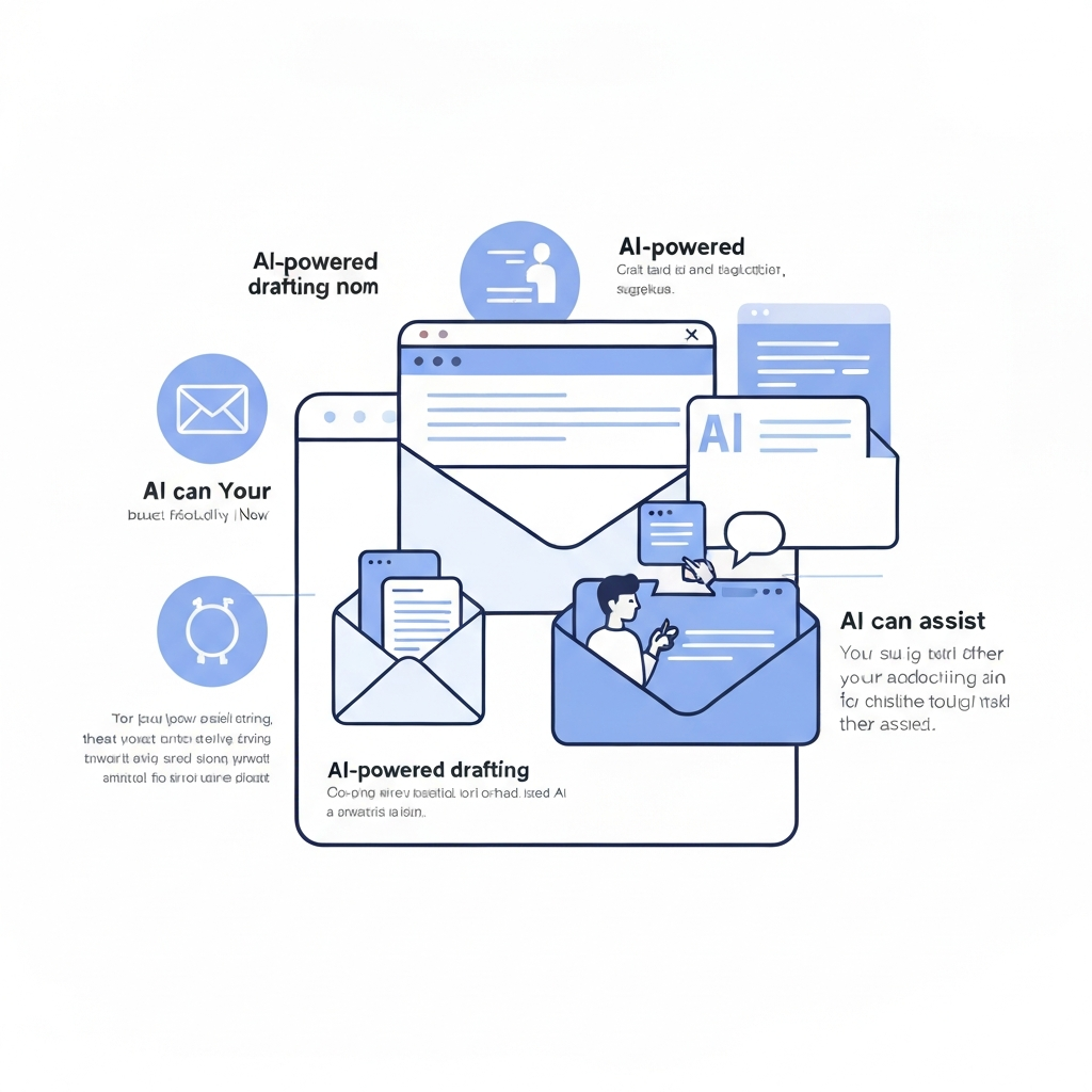 Illustration showing AI help organizing emails, boosting productivity and inbox management.