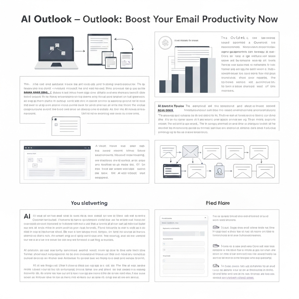 AI Outlook illustration: Smart inbox and automated sorting for enhanced email productivity.