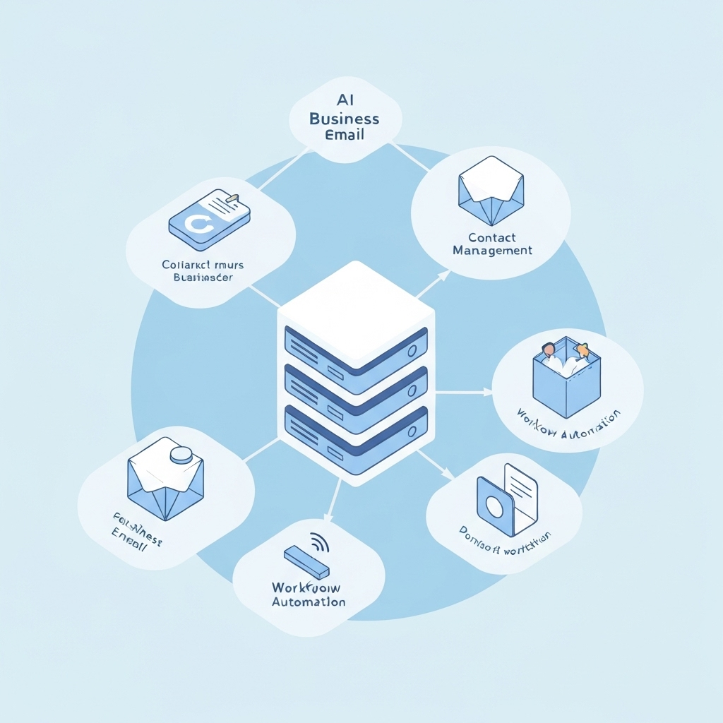 Illustration of an AI-powered business email platform enhancing productivity and email management.