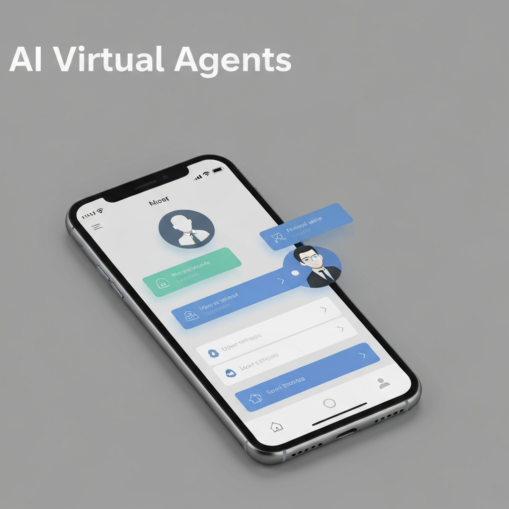 Professional graphic showing an AI virtual agent streamlining business email management for peak productivity.