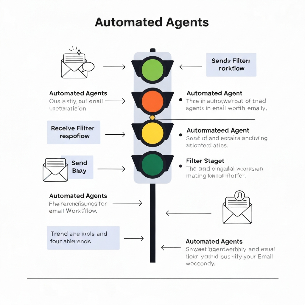 Automated agents illustration showing smart inbox management and email workflow revolution.