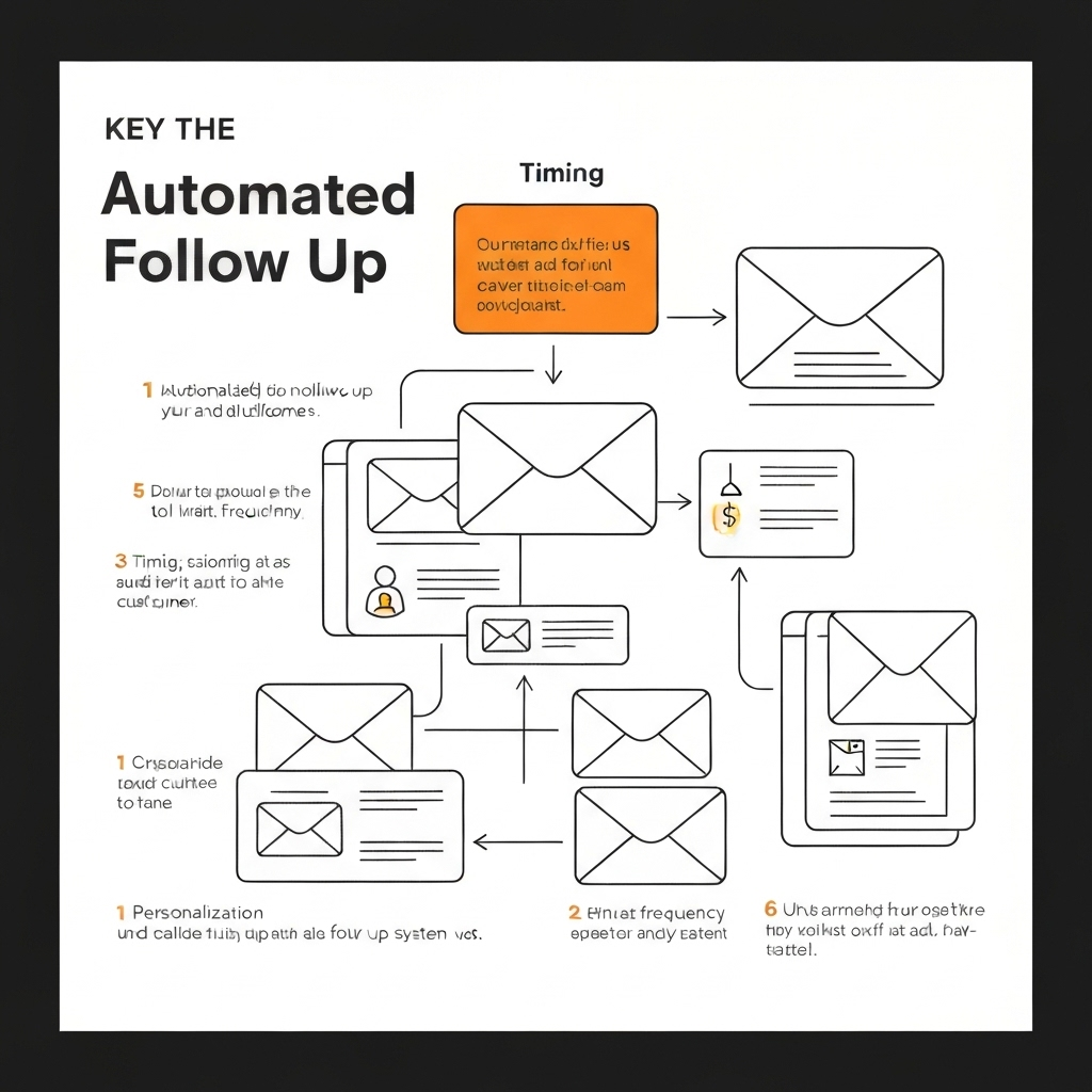 Illustration showing an automated email follow up system, highlighting sales boost and time savings.