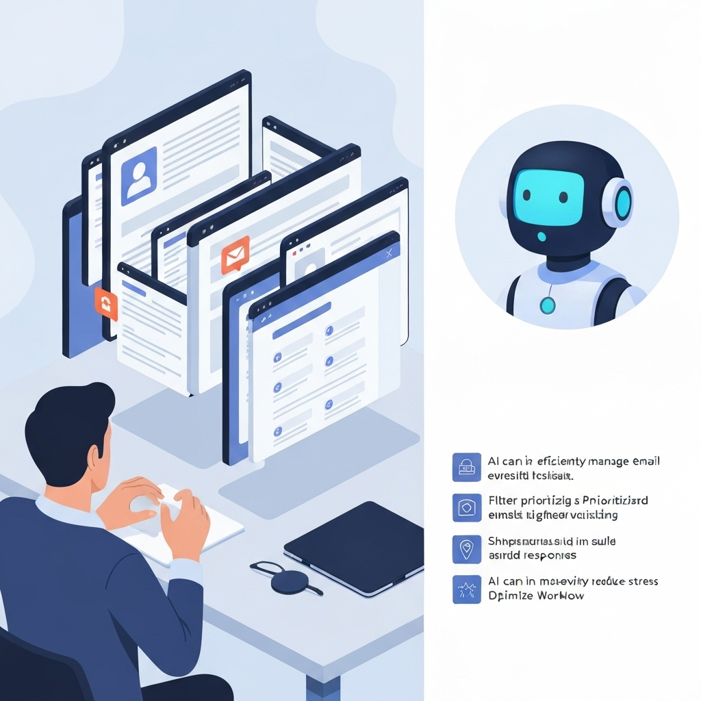 AI email assistant illustration: Taming digital overwhelm ai for smart inbox organization & reduced stress.