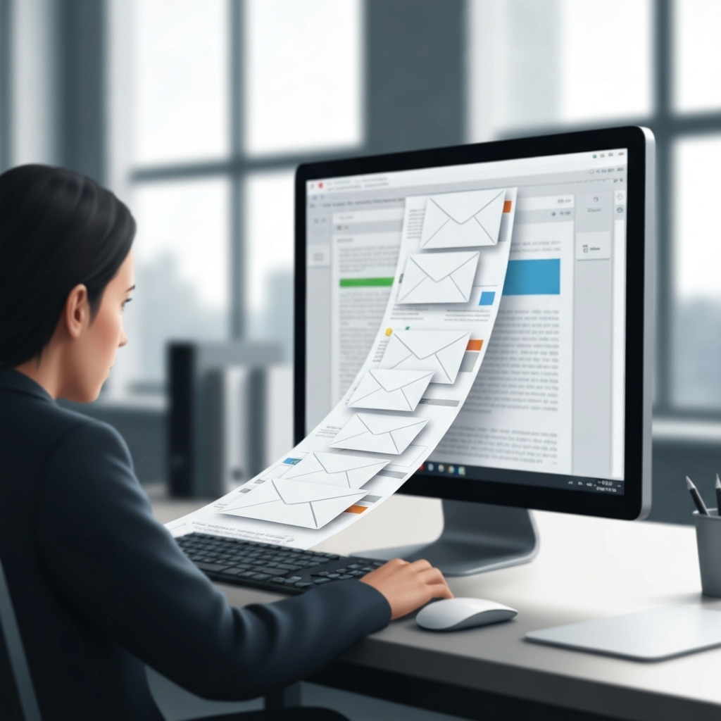 Professional managing inbox to combat email time stress.