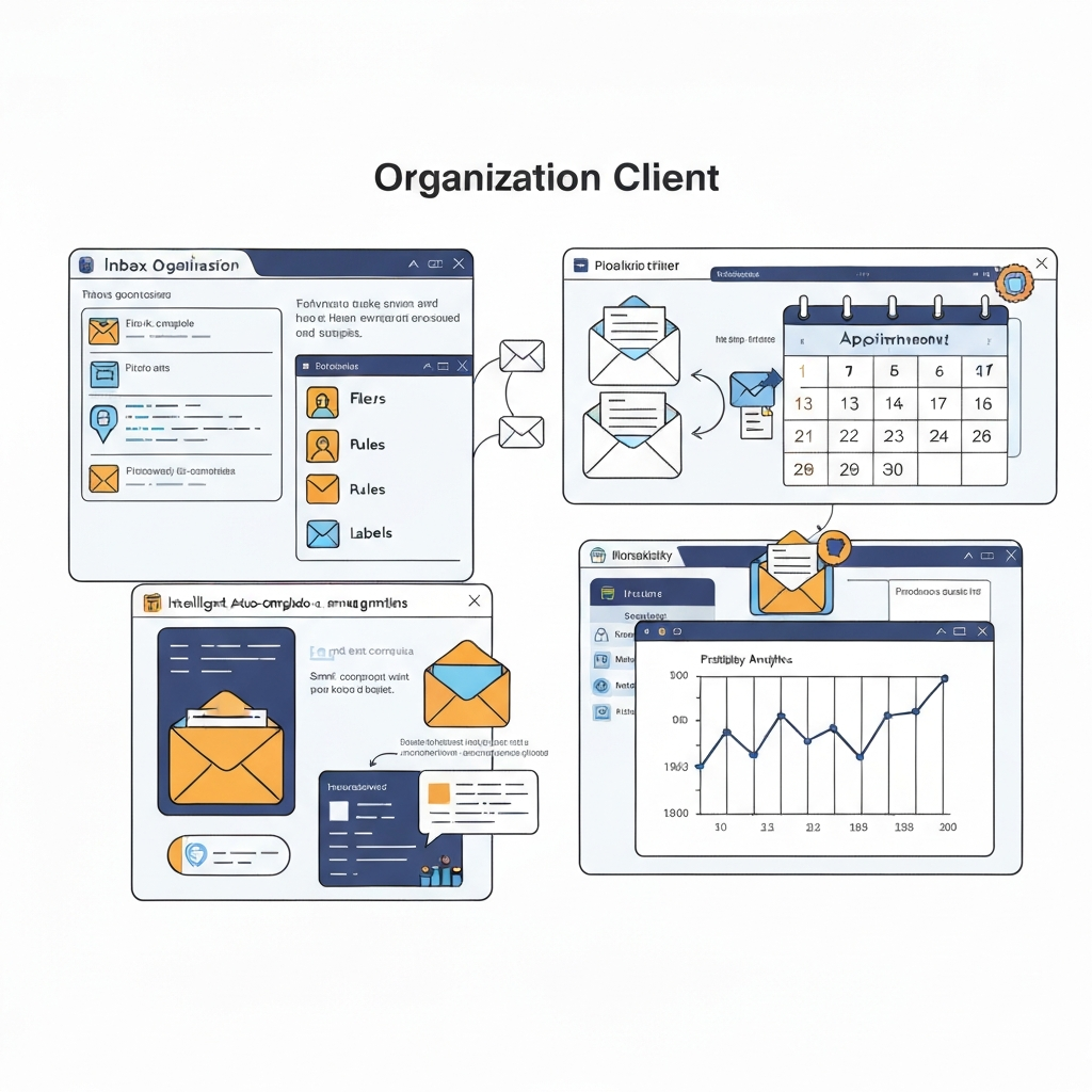 Visualizing how a smart business email client boosts productivity and provides insights.