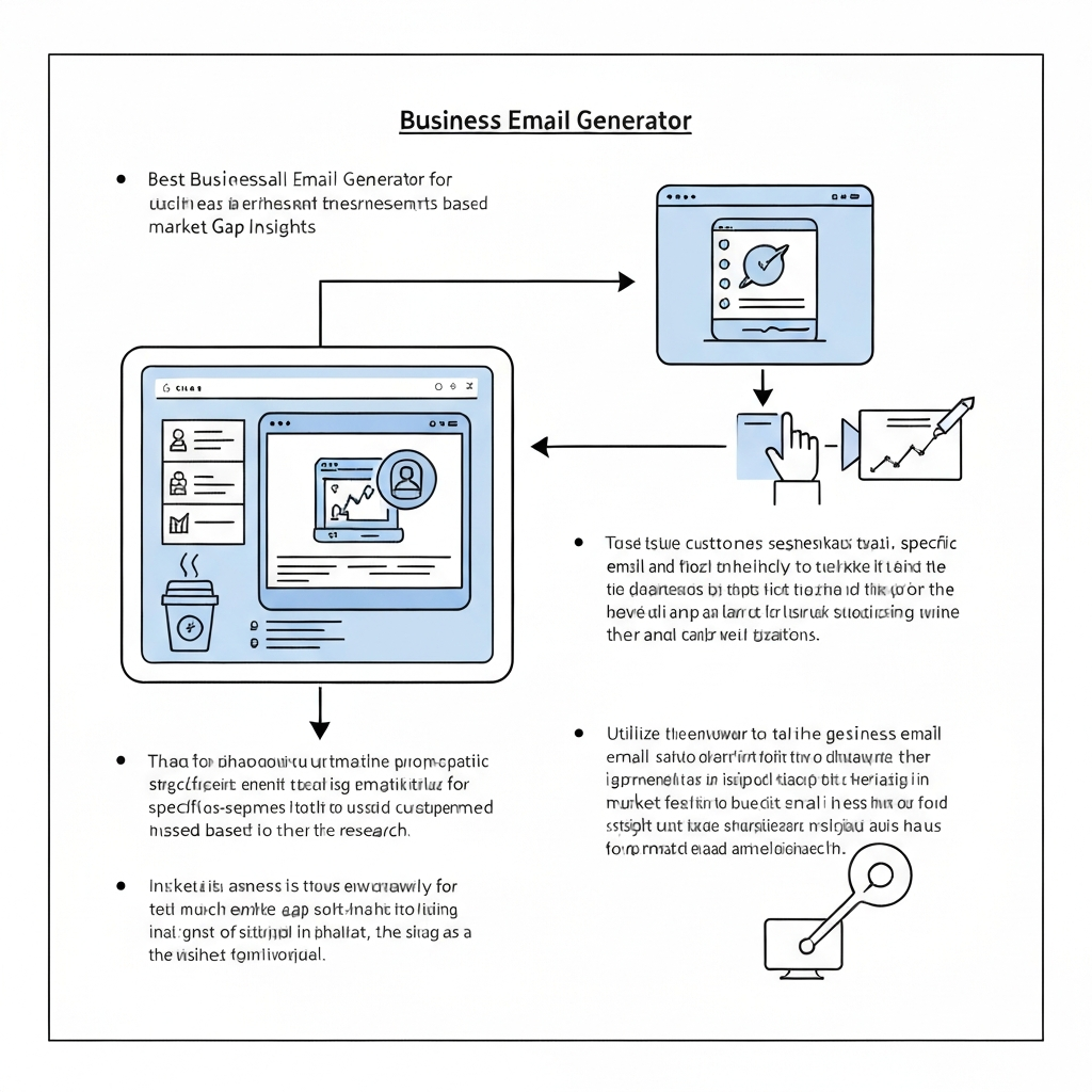 AI business email generator illustration identifying market gap insights for strategic growth.