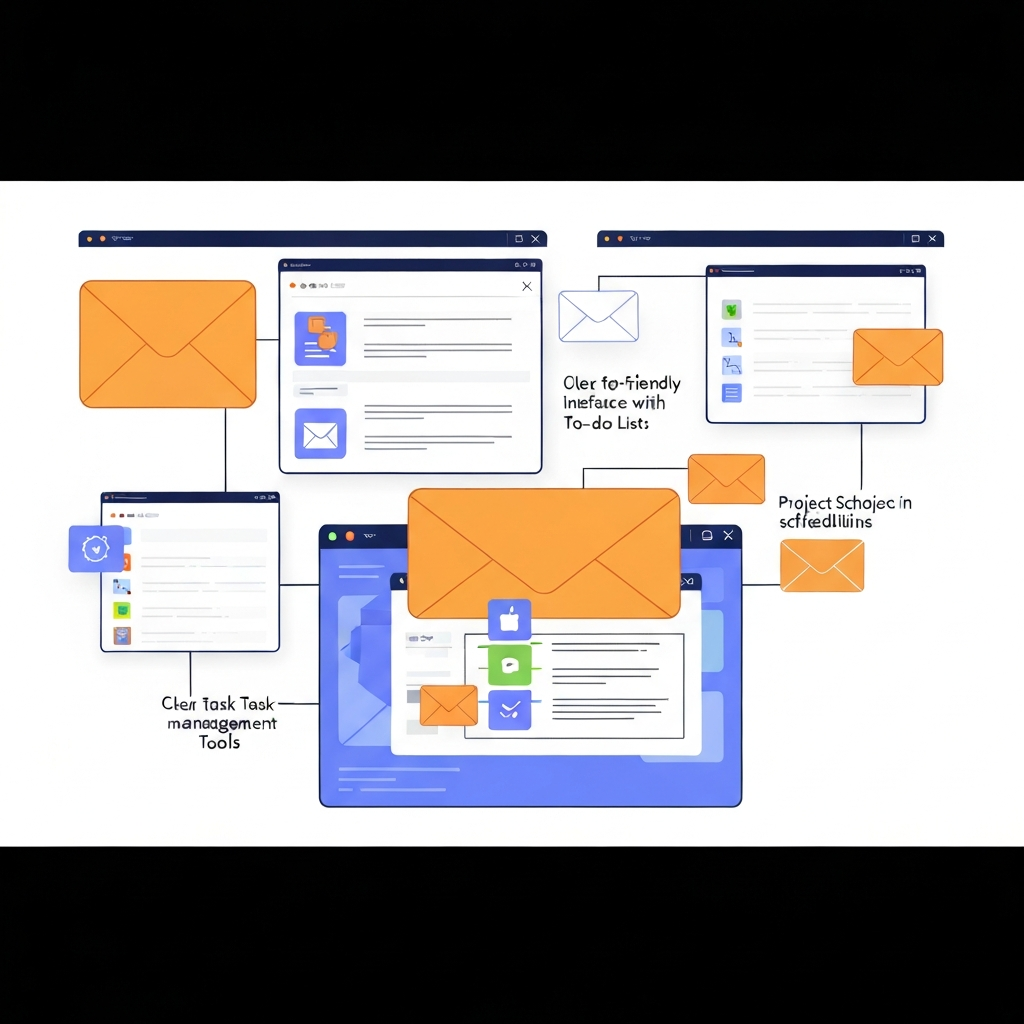 Illustration showing how e mail software boosts productivity and inbox organization.