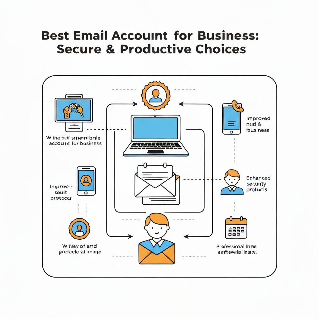 Illustration of the best email account for business options, focusing on security and professional branding.
