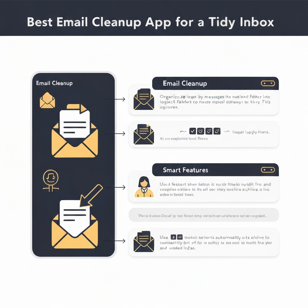 Illustration showing an email cleanup app in action, organizing an inbox and reducing email overload.
