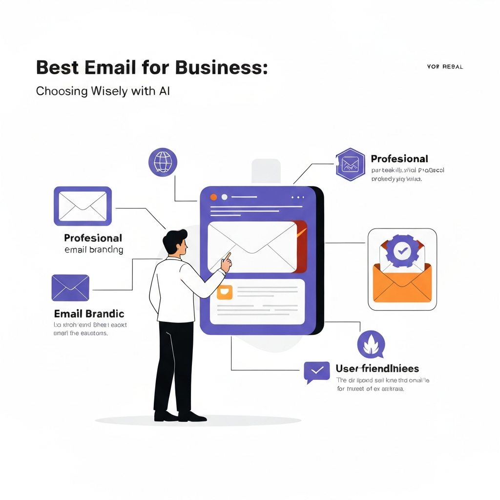 Illustration of AI assisting in choosing the best email to use for business, highlighting professional accounts.