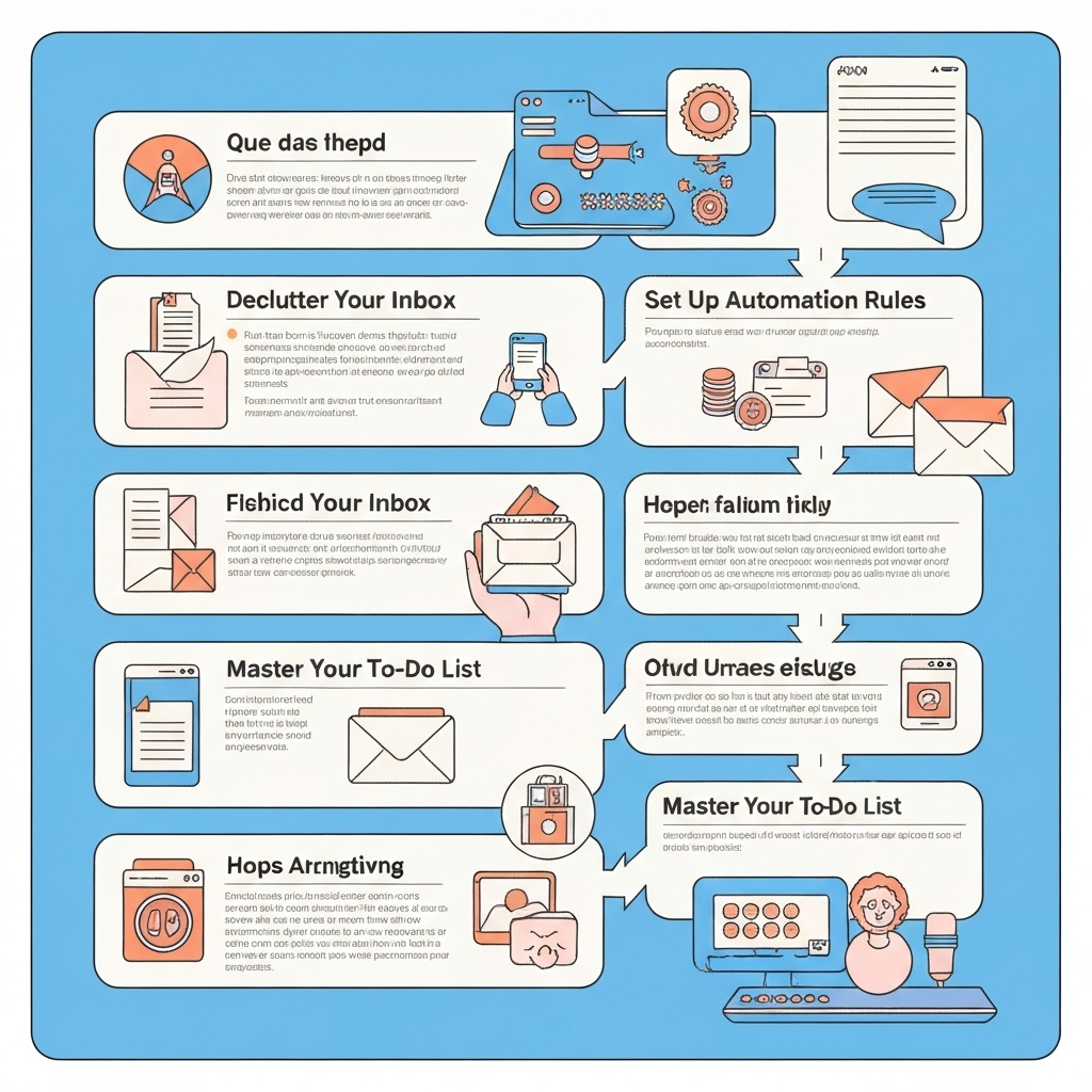 An educational illustration of an email management app simplifying inbox overload for better productivity.