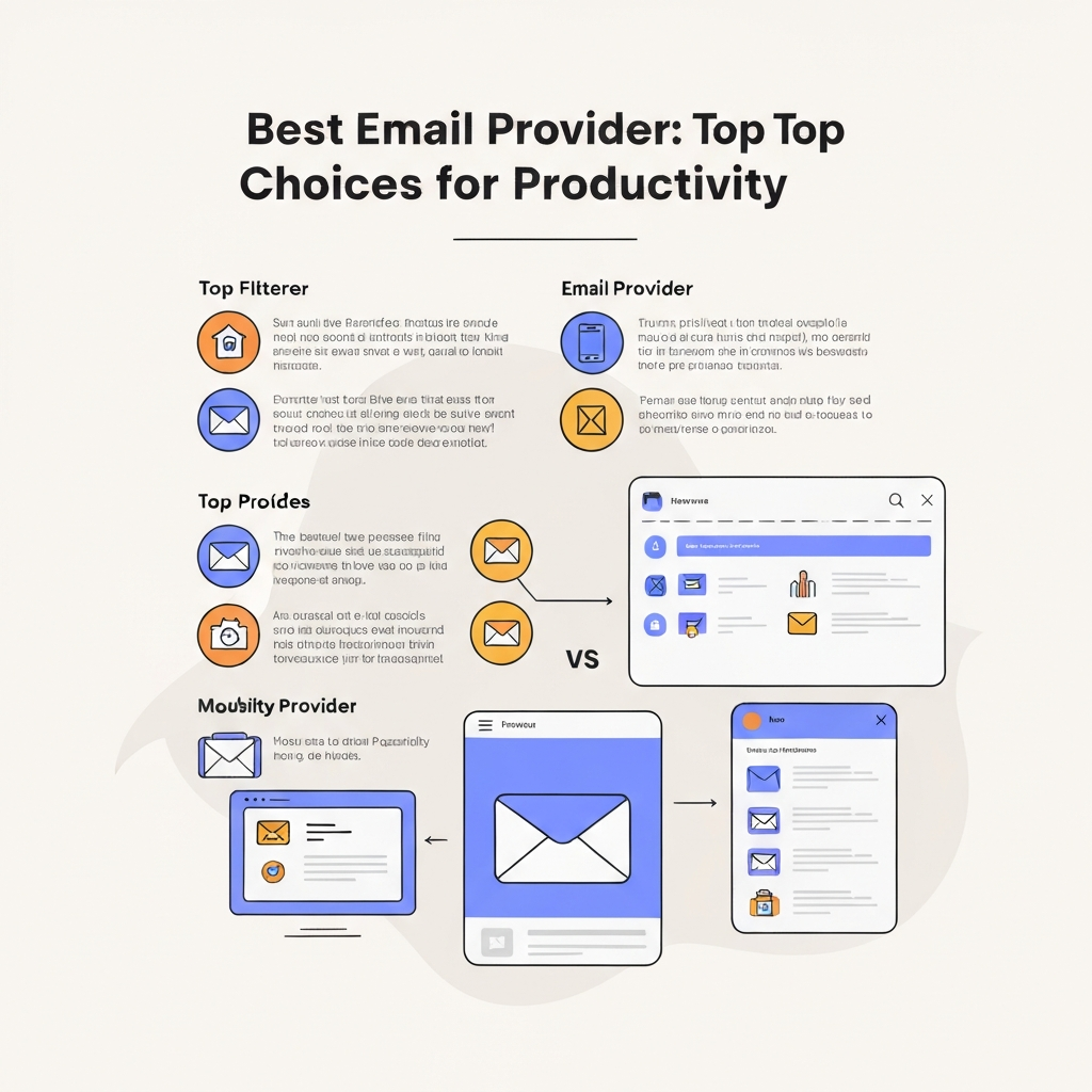 Illustration of key features for the best email provider to boost productivity and organization.