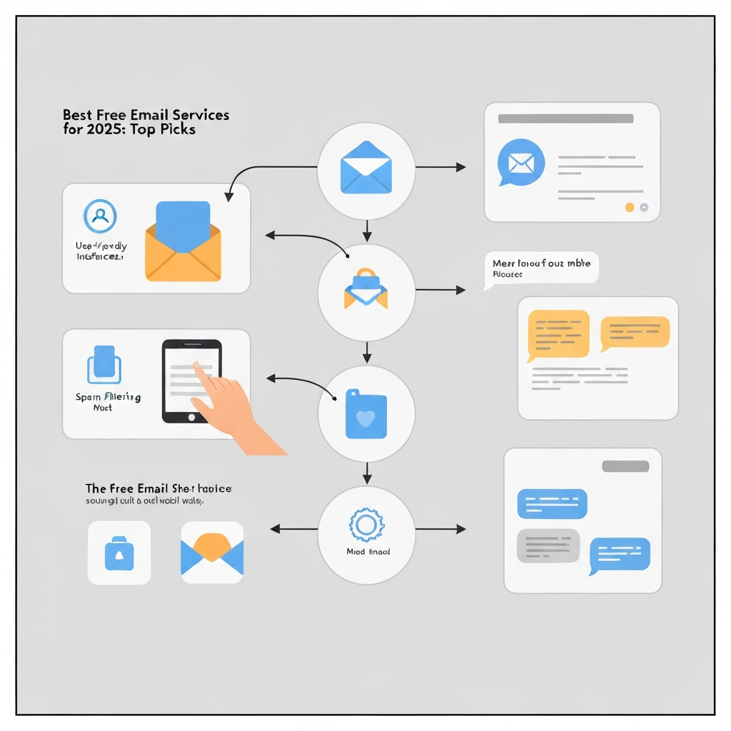 Illustration highlighting the best free email services and their key features for 2025.