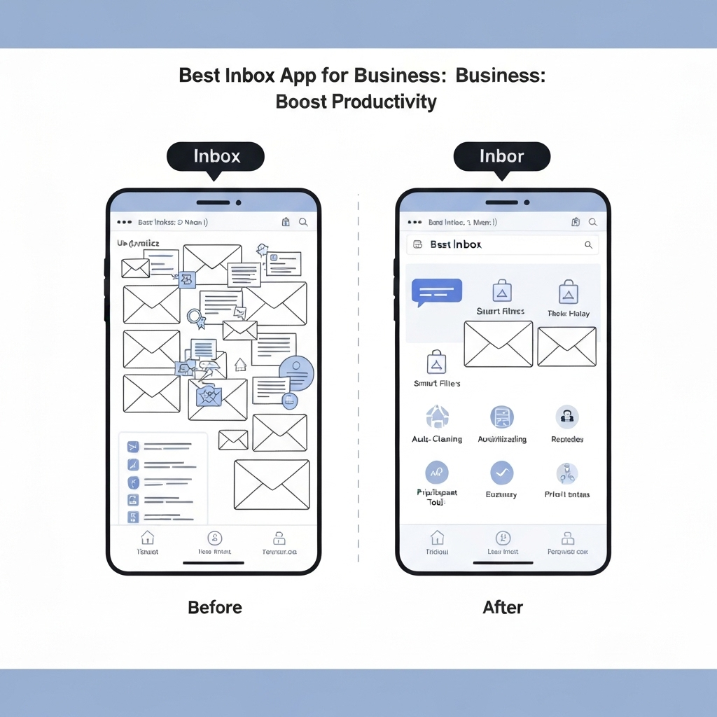 An informative illustration of a business inbox app, highlighting email organization and efficiency.