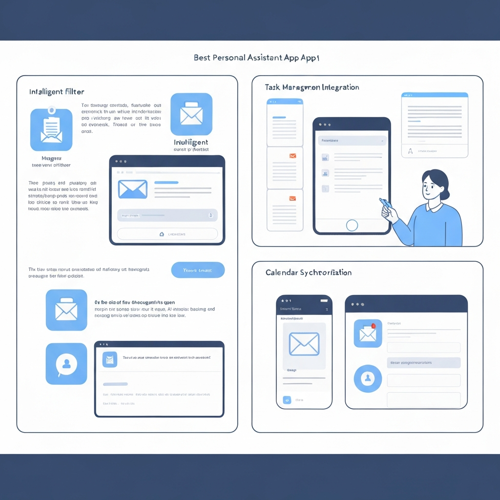 Illustration of the best personal assistant app organizing emails with AI for improved productivity and task automation.
